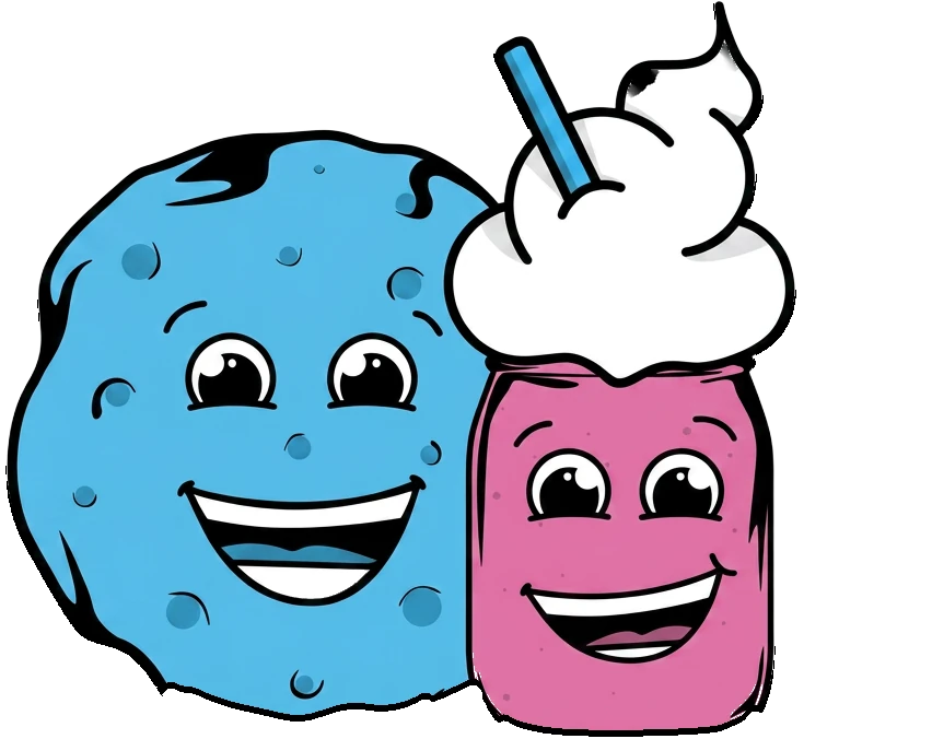 The Oatcakes & Milkshakes mascots — a smiling oatcake and a monster milkshake