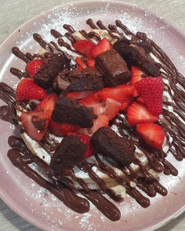 Chocolate, strawberry and brownie pancakes shared by becka_higham